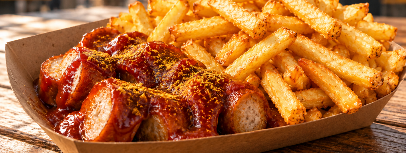 aussschnitt Currywurst pommes