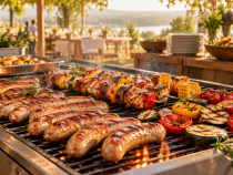aussschnitt  bratwurst am braten